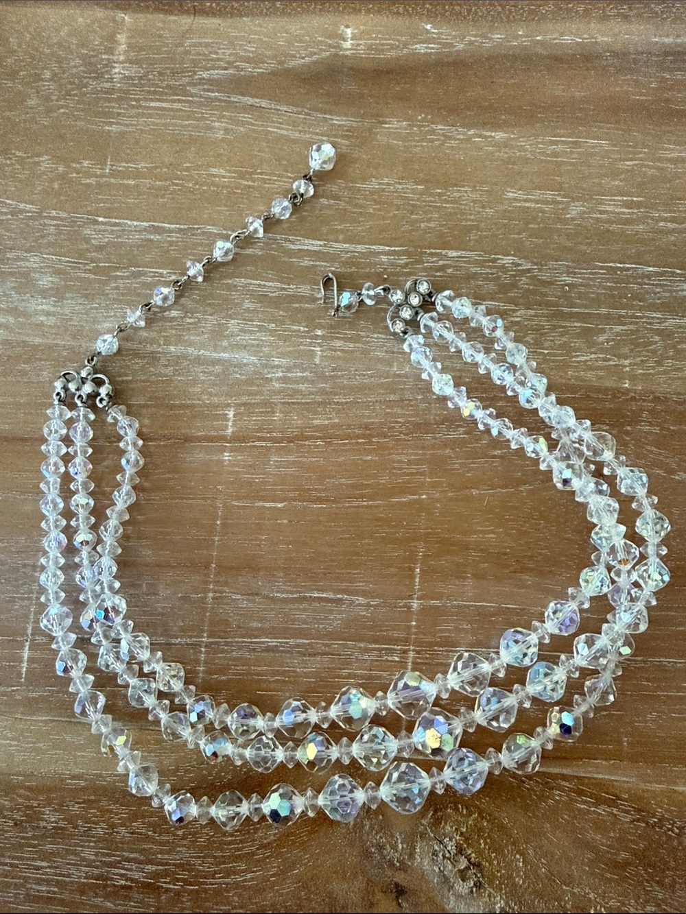 Vintage Triple Crystal Bead Multi-Strand Necklace - Clear
